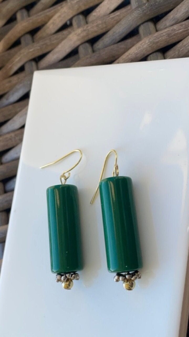 Handmade earrings with vintage green dangles - perfect for the Christmas holidays