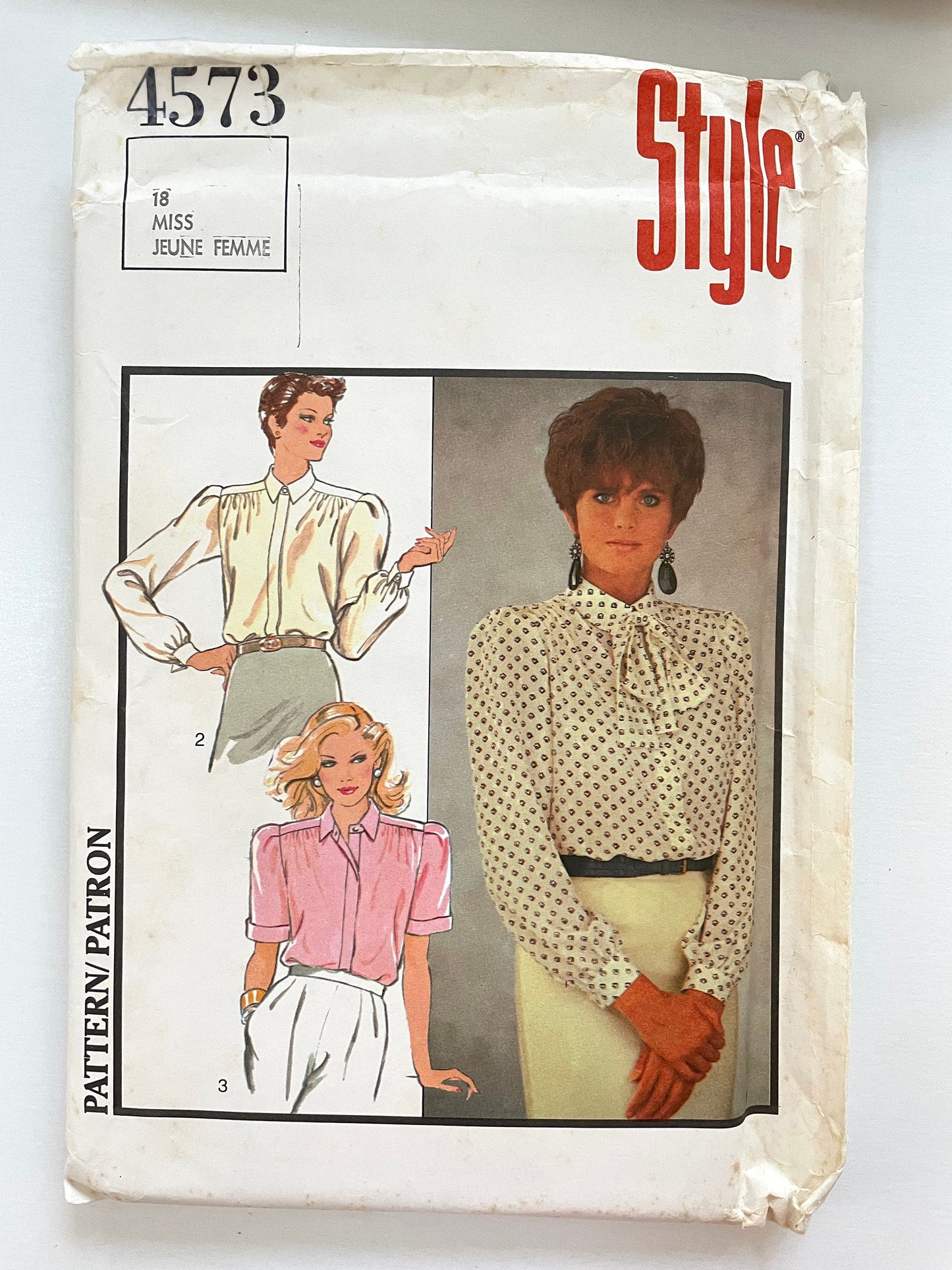 UNCUT vintage Sewing Pattern - Style Pattern 4573 - Ladies Shirt Blouse Concealed Buttons tie neck Size  18 UNCUT