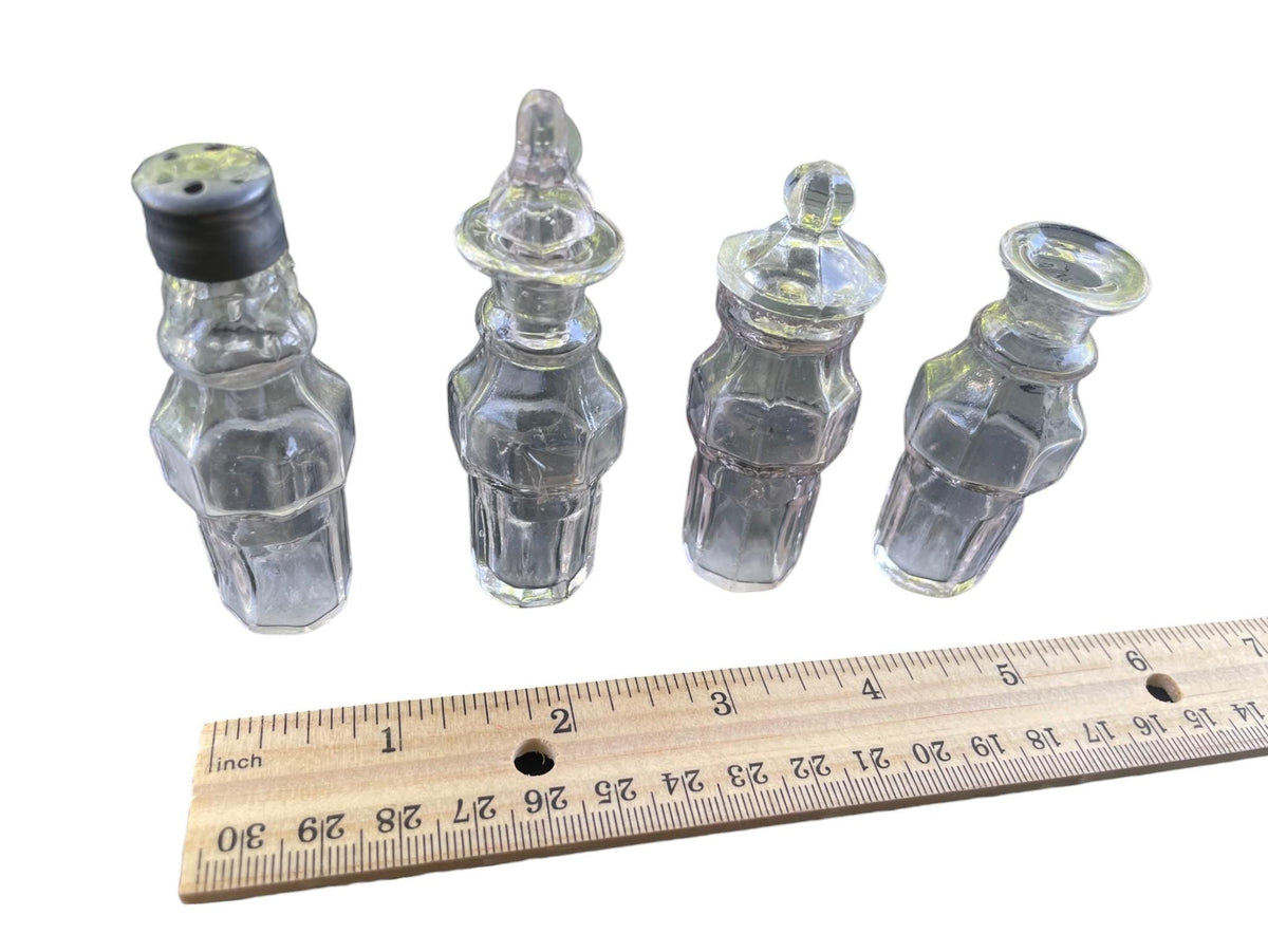 Vintage Glass Cruet Set with Metal Carousel Stand | 4 Piece Condiment Set | Salt Pepper Oil Vinegar Tableware