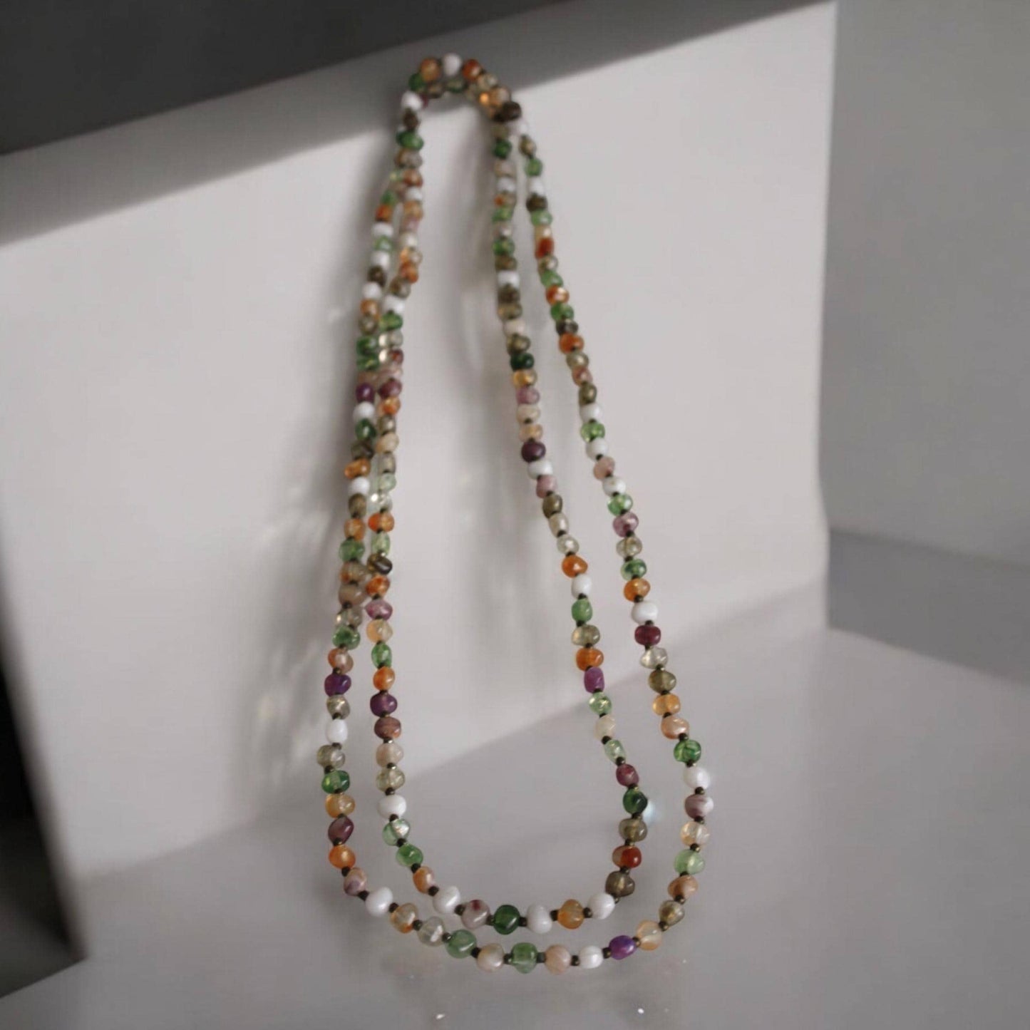Extra long 32" vintage necklace loaded with stunning pastel beads