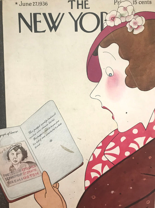 Very Rare - June 27, 1936 - NEW YORKER Magazine cover-woman looking at passport picture