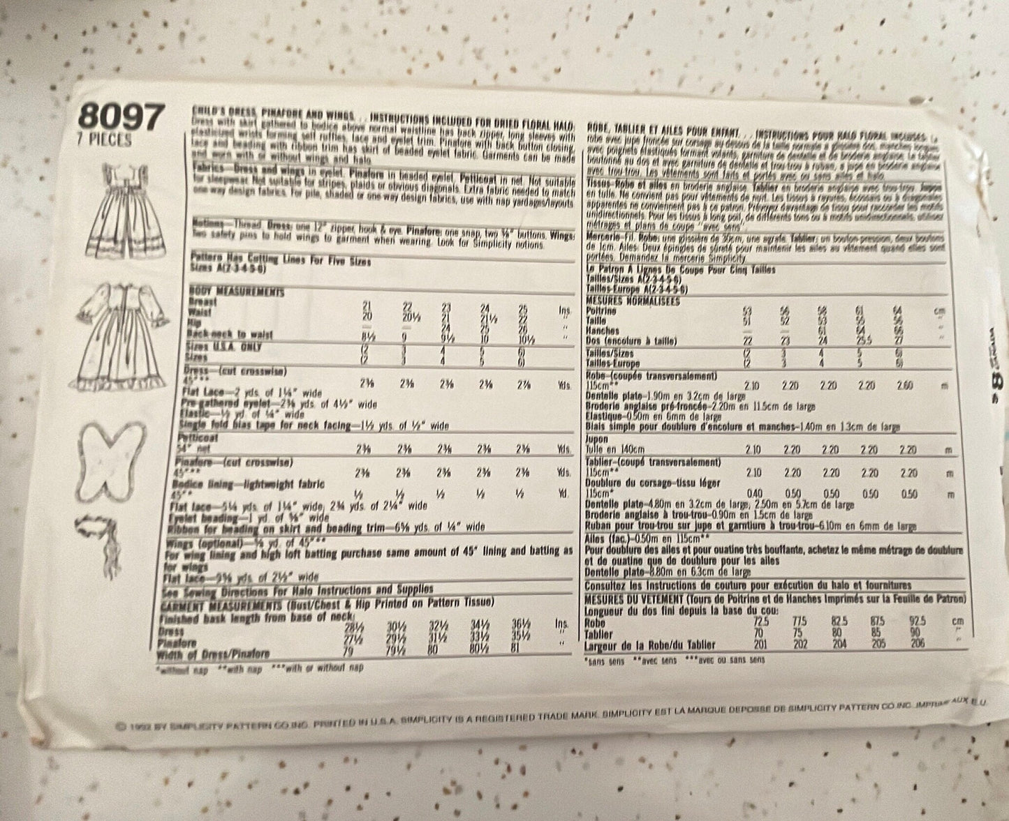 UNCUT Sewing Pattern - Simplicity 8097 Child's Dress Pinafore & Wings Costume Craft Sizes 2-6 - Christmas, Angels, Cherubs, dress, costume