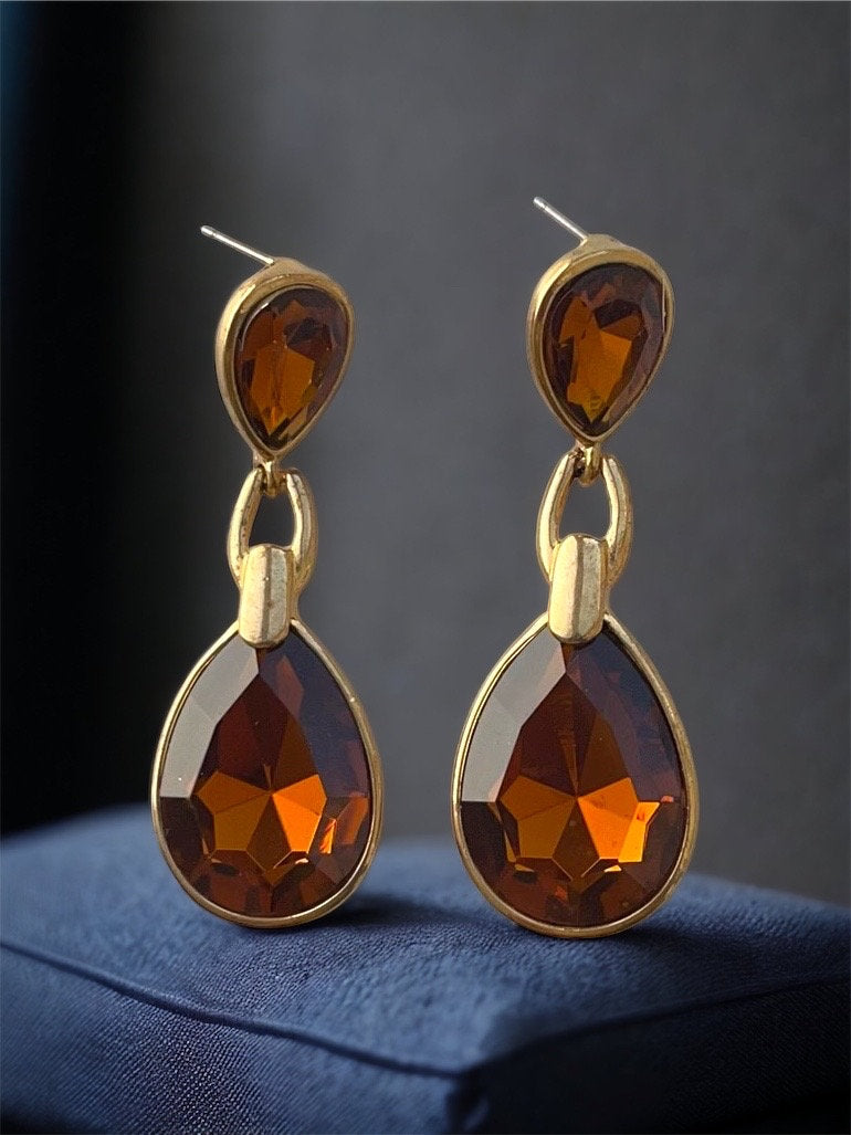 Stunning vintage double beveled crystal rhinestone drop earrings