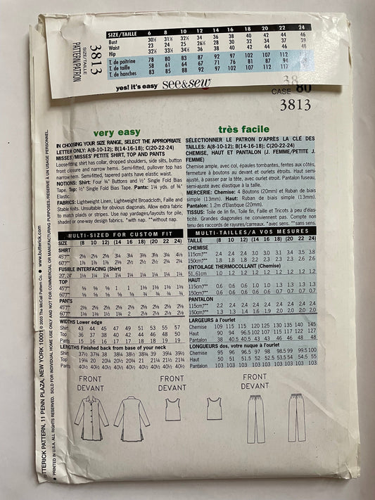 UNCUT Sewing Pattern - See & Sew 3813 - Misses Jackets, Tops, Pants - Plus Size 20 - 24