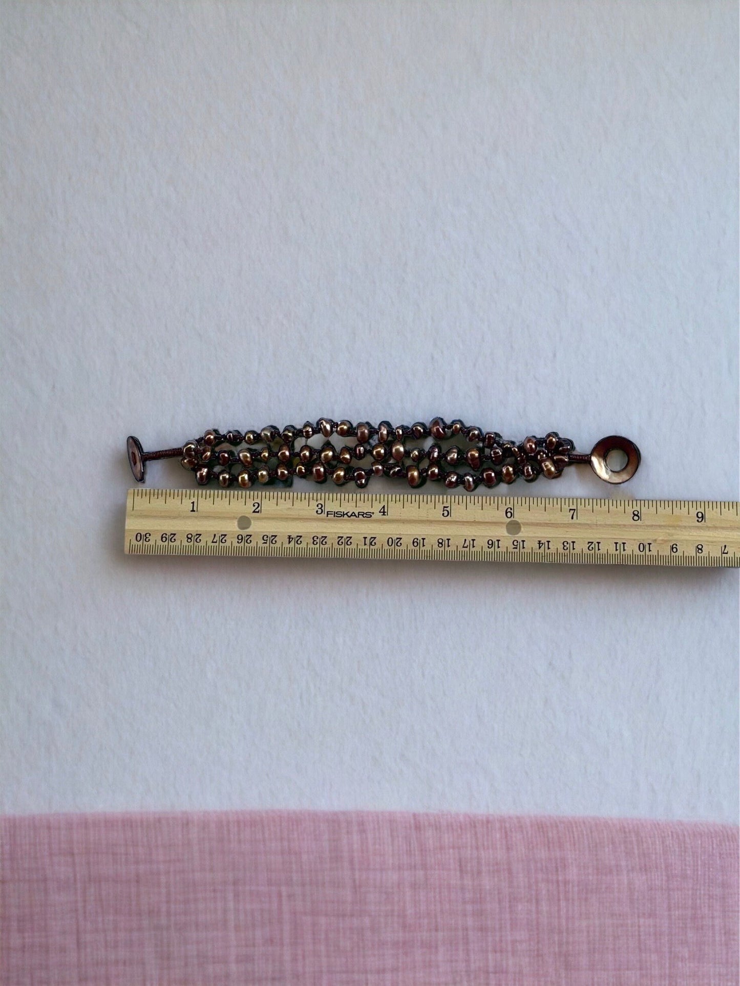 Stunning bronze pearl vintage bracelet - three strands of freshwater pearls