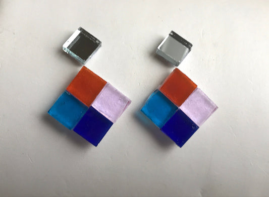 Unique colored mirror and colorful glass earrings