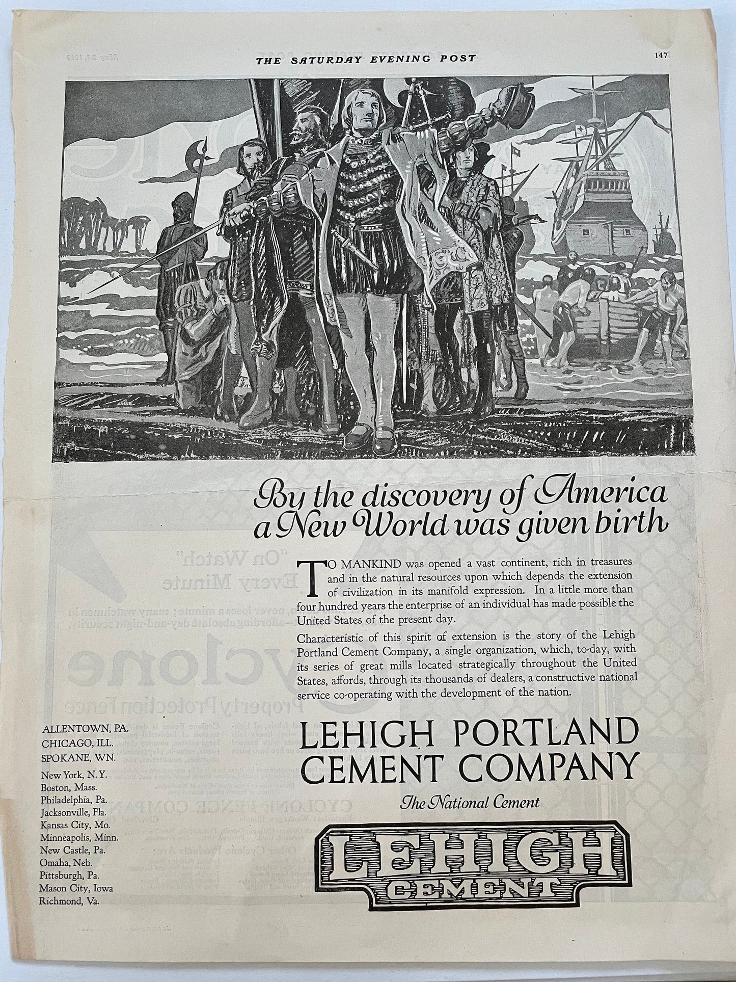 1919 Original Lehigh Portland Cement Company full page advertisement from a 1919 issue of The Saturday Evening Post
