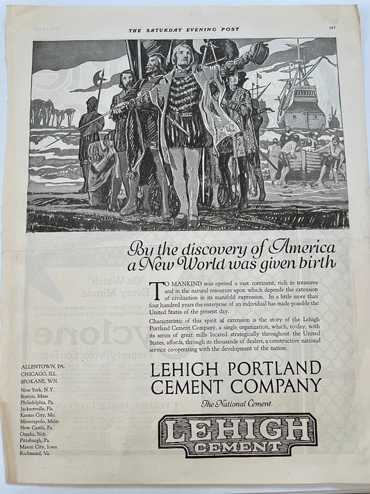 1919 Original Lehigh Portland Cement Company full page advertisement from a 1919 issue of The Saturday Evening Post