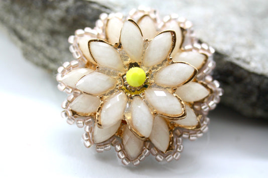 Flower - original beadwork necklace pendant or pin - handmade of vintage & new materials