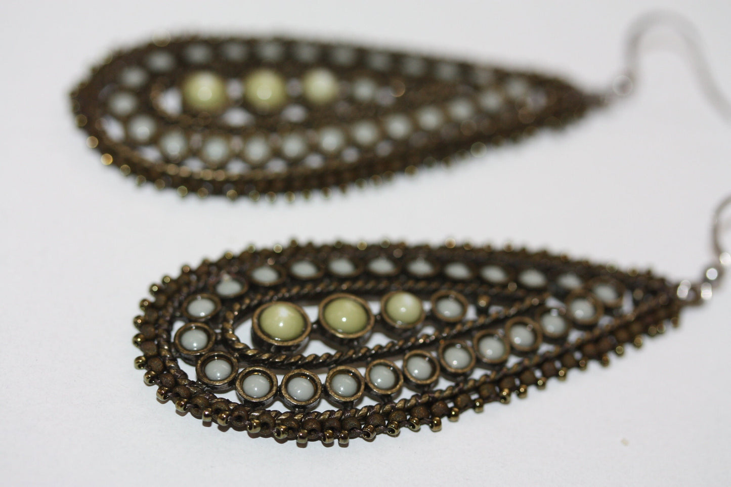 Boho chic timeless drop earrings with handmade beadwork - vintage and new components