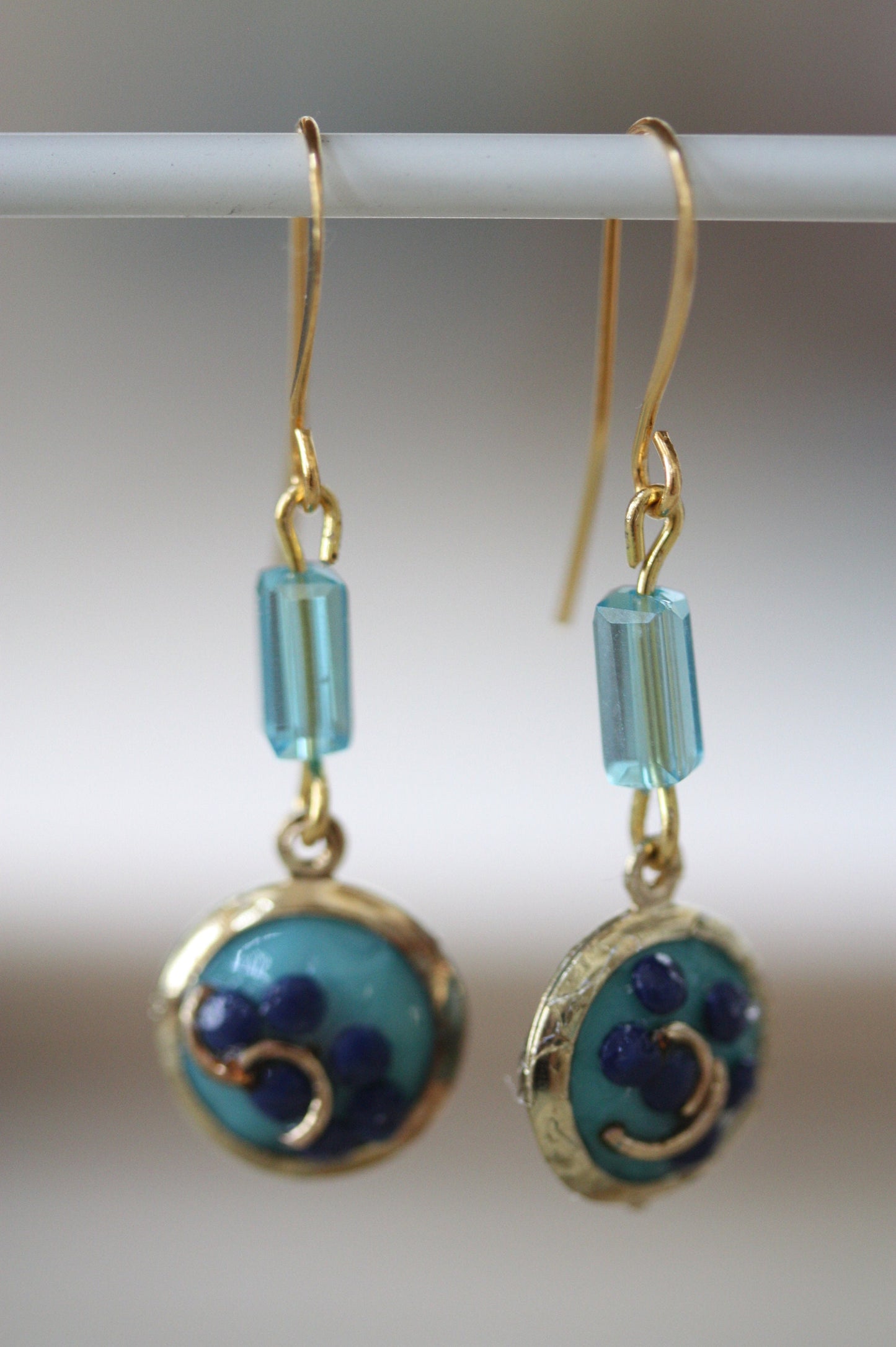 Sweet handmade blue dotted blue floral dangle earrings