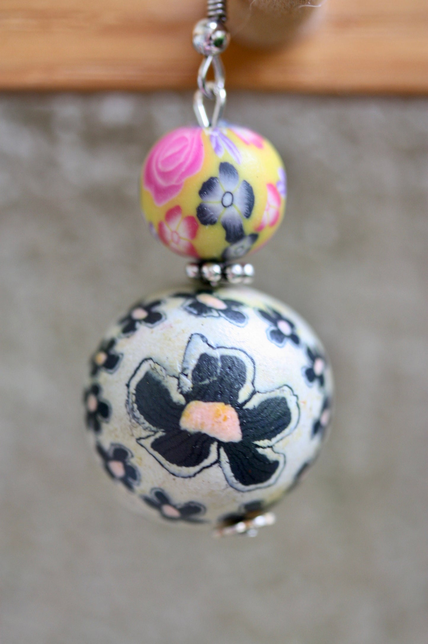Dangle earrings hand made with vintage Polymer clay millefiori beads - mix and match to make a pair - mismatched earrings