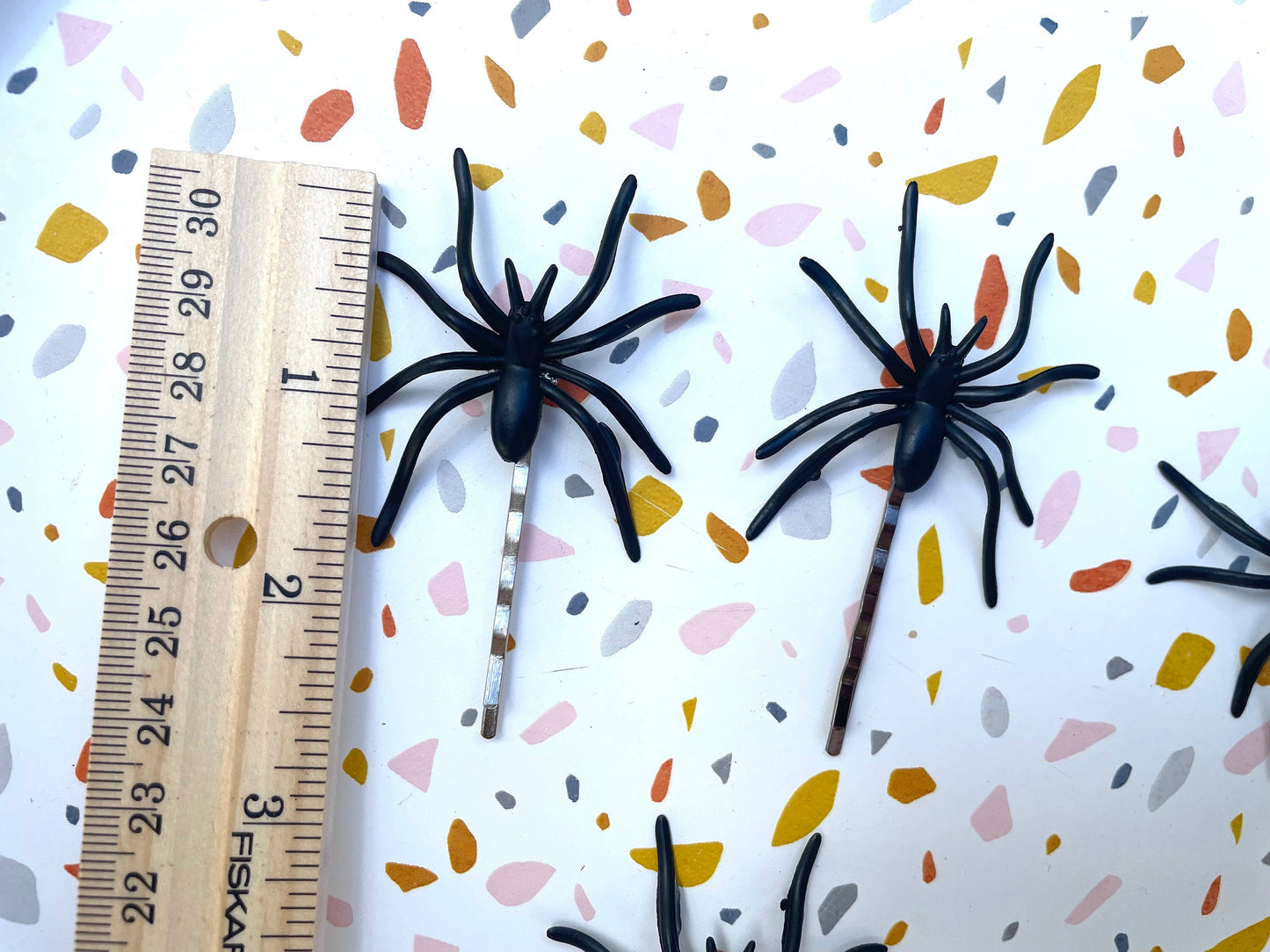 Pair of fun Halloween Black Spider hair pins - scary, spooky fun Halloween jewelry, costume, accessories