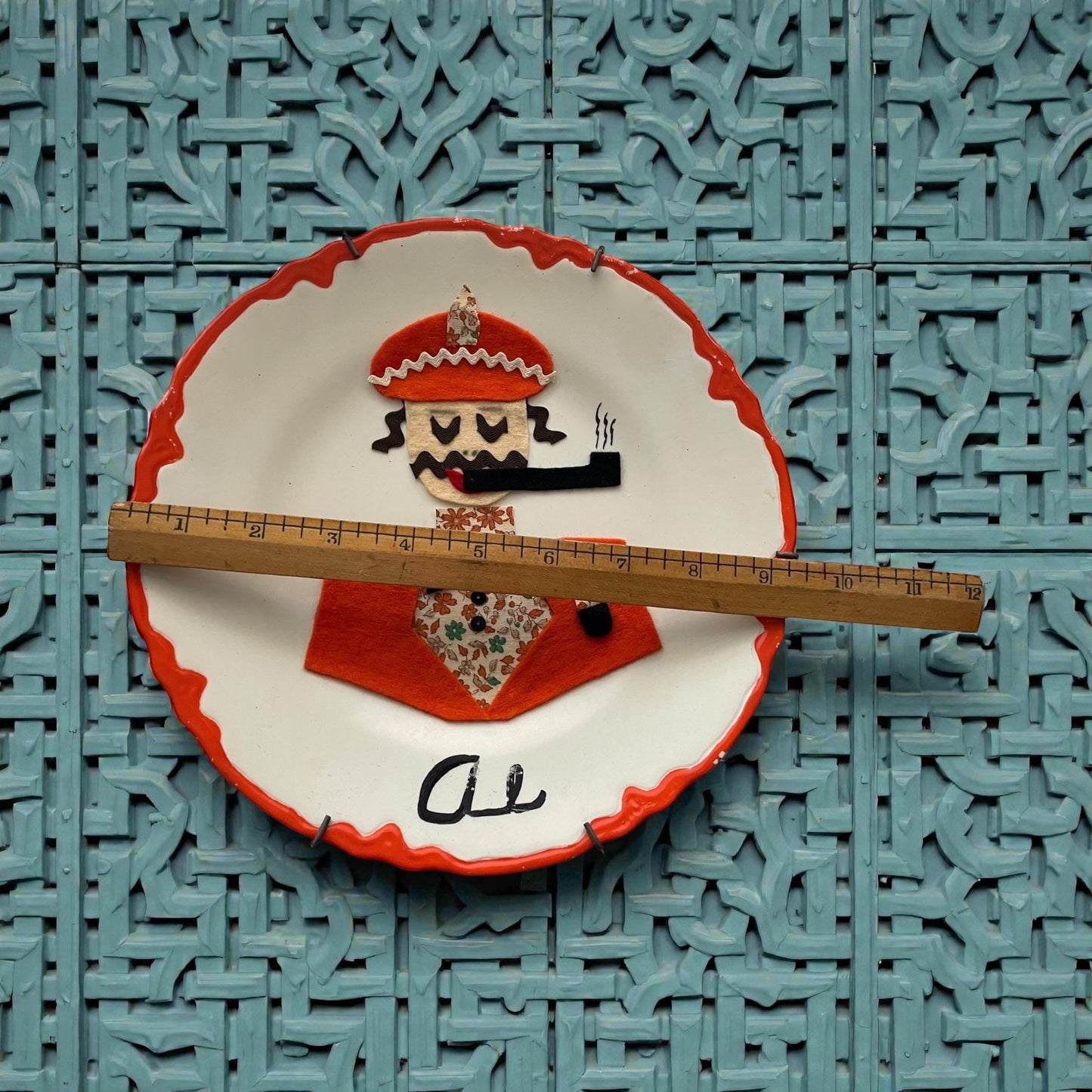 Vintage Felt Art Wall Plates, Retro Folk Art, Mid Century Wall Hanging Set - possibly the most charming portrait plates!  Meet RUTH & AL
