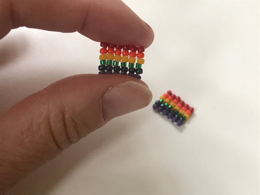 Tiny hand beaded PRIDE rainbow stud earrings - beadwork earrings
