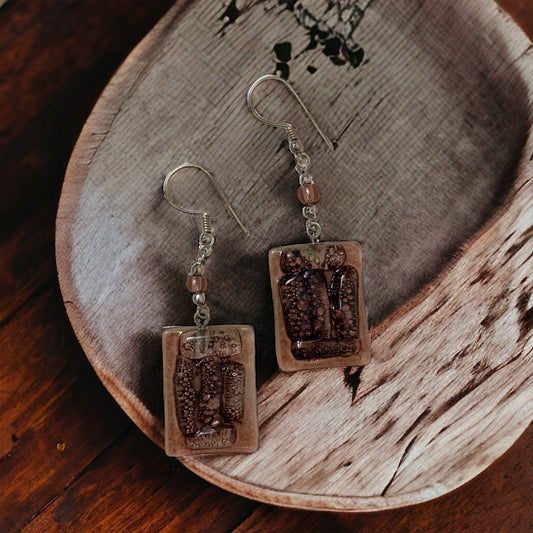 Unique artisan fused glass rectangular dangle earrings