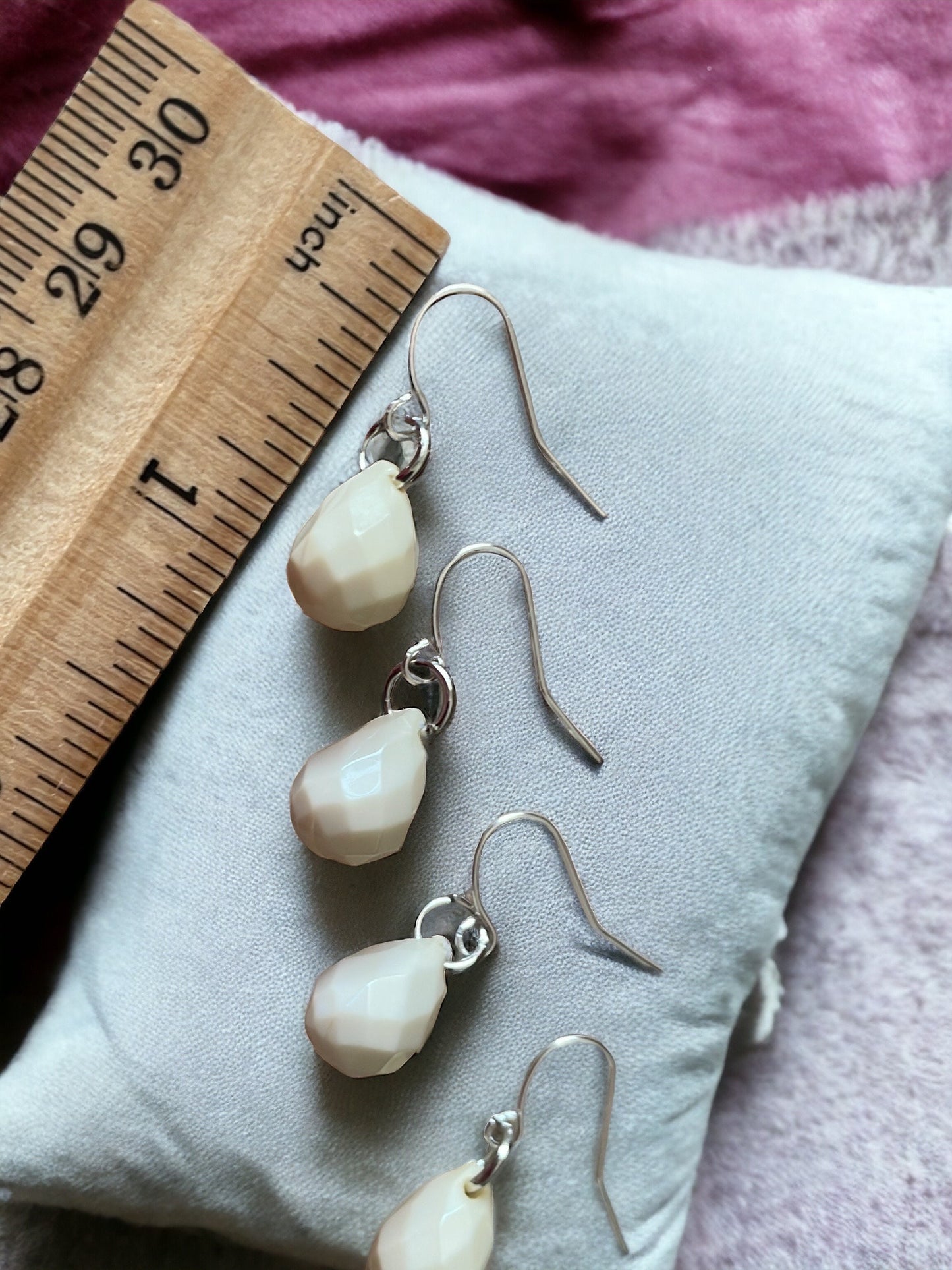 Small little "cream puff" simple easy to wear, go-with-everything dangle earrings
