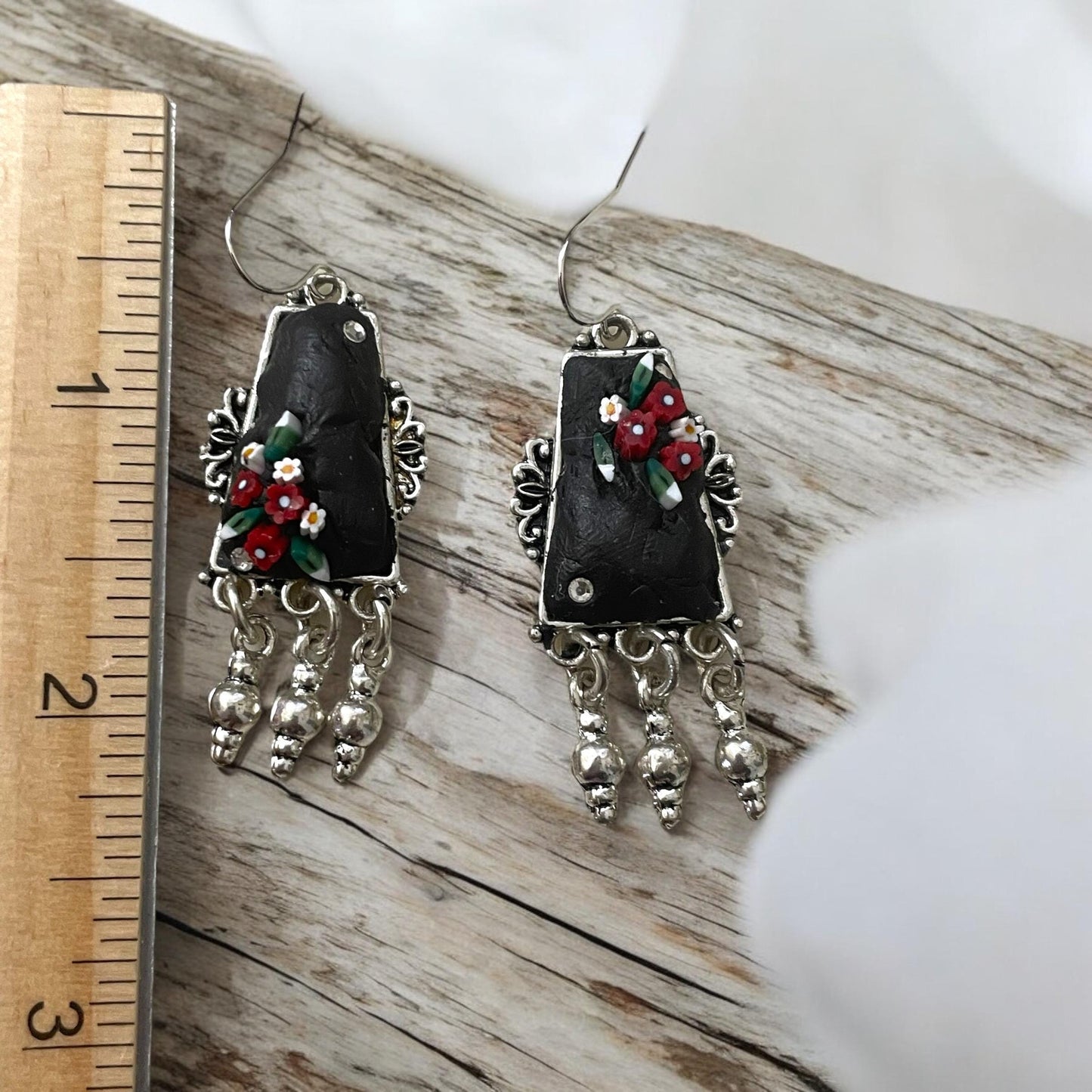 My own handmade Italian style hand cut micro mosaic millefiori dangle earrings with sterling silver ear wires