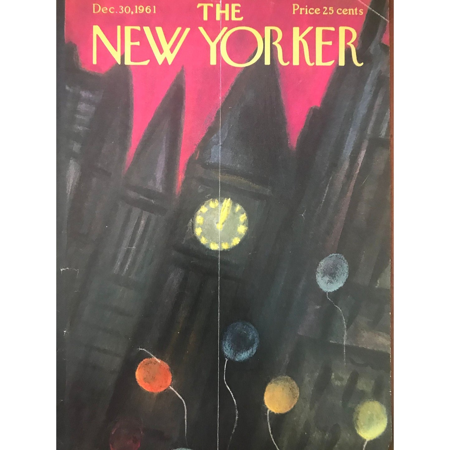 Rare - December 30, 1961 - The NEW YORKER Magazine original cover - New Year's Eve - please read description