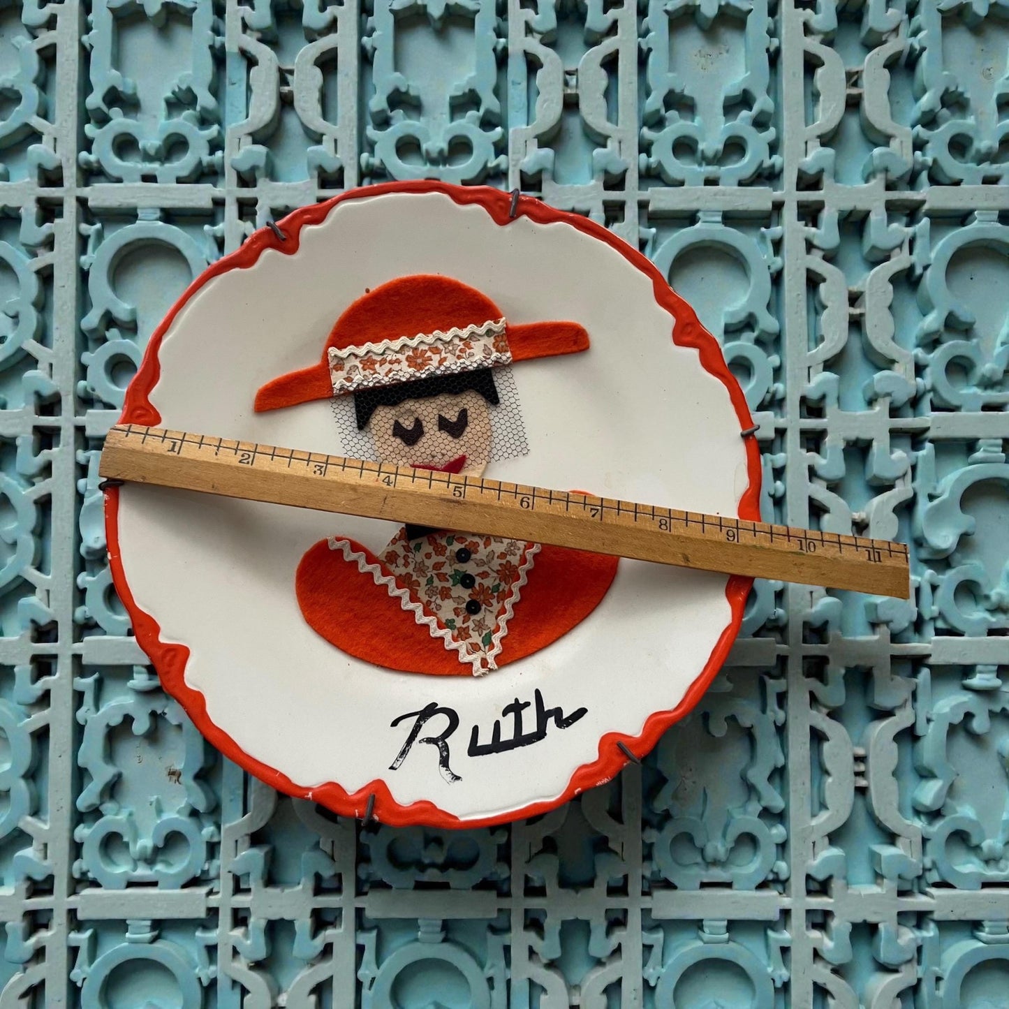 Vintage Felt Art Wall Plates, Retro Folk Art, Mid Century Wall Hanging Set - possibly the most charming portrait plates!  Meet RUTH & AL