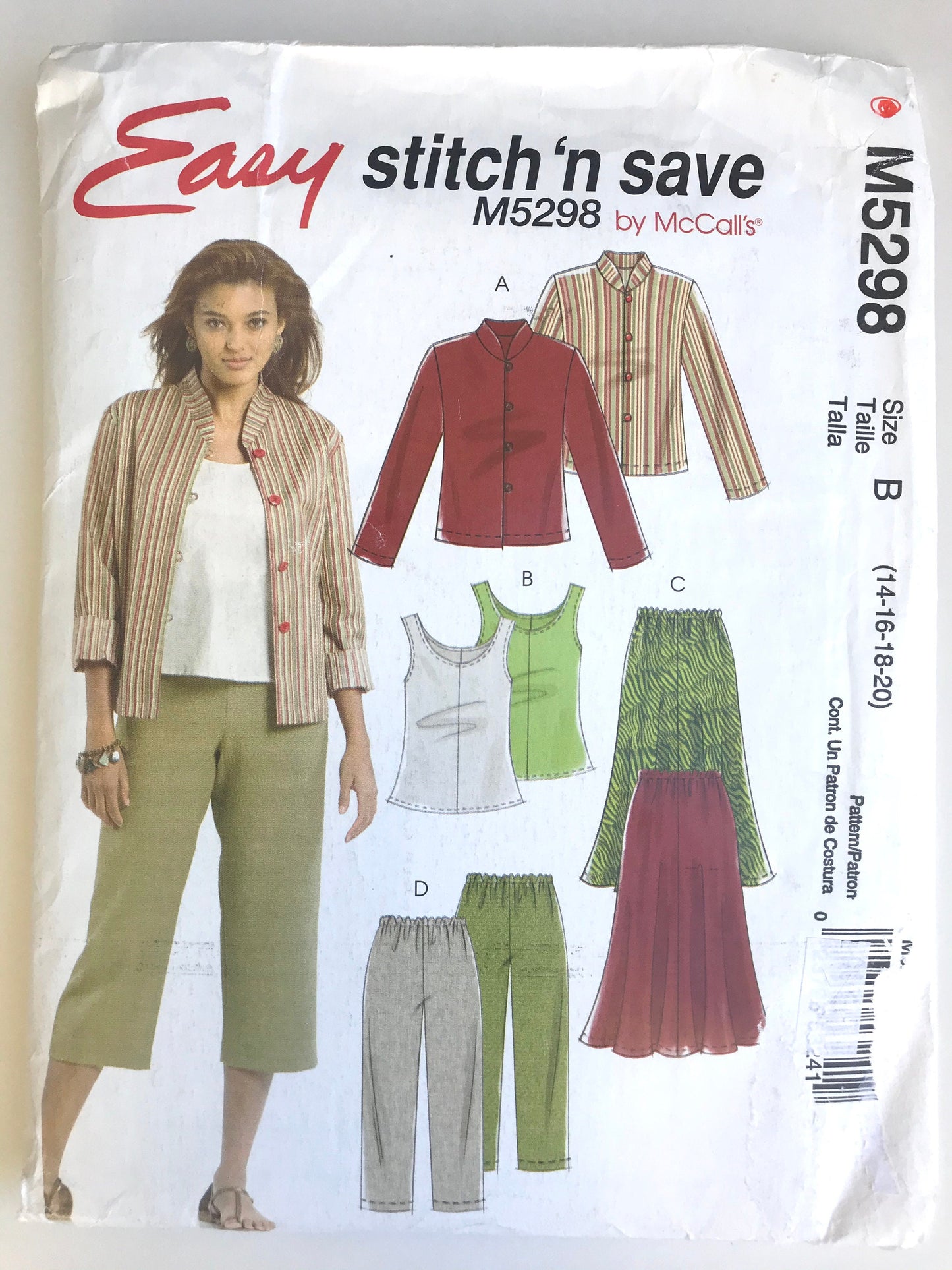 UNCUT Sewing Pattern - Easy Stitch ’N Save McCall’s Pattern M5298 - Unlined Jacket, Top, Skirt and Pants in Sizes 14 to 20