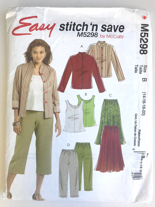 UNCUT Sewing Pattern - Easy Stitch ’N Save McCall’s Pattern M5298 - Unlined Jacket, Top, Skirt and Pants in Sizes 14 to 20