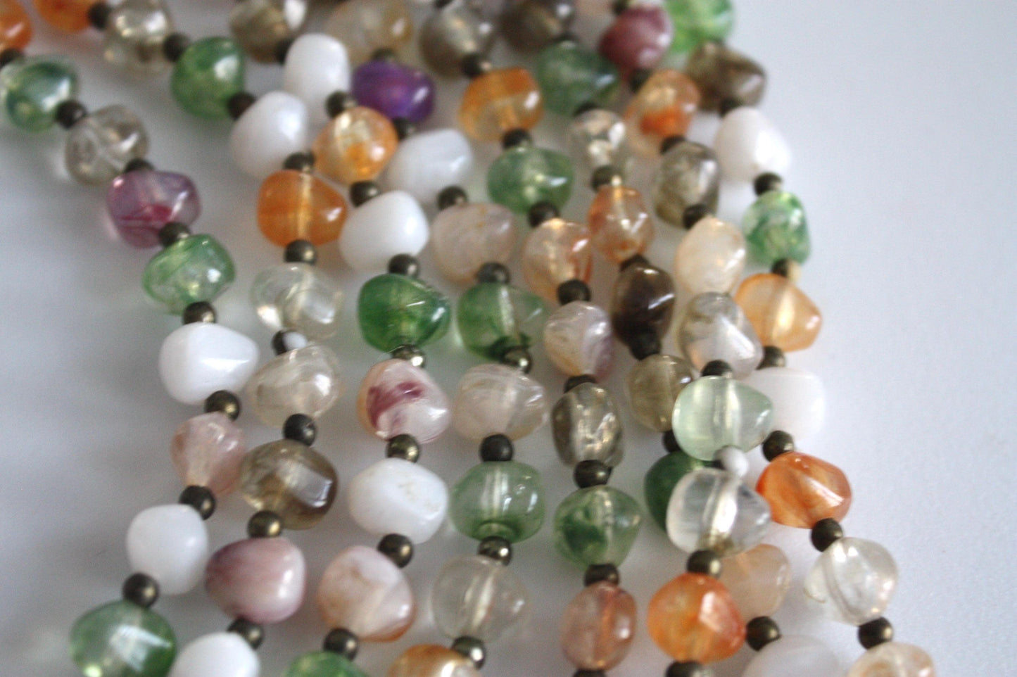 Extra long 32" vintage necklace loaded with stunning pastel beads