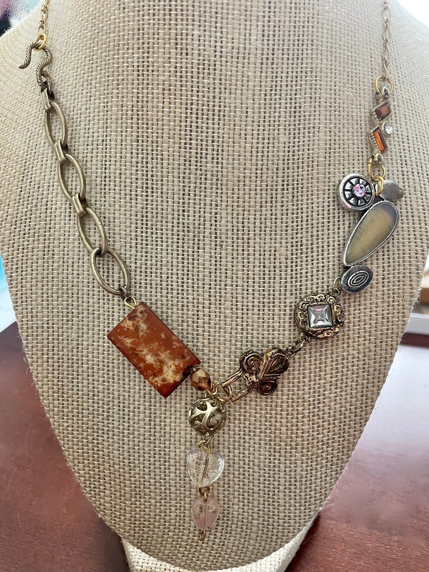 Unique, one-of-a-kind artisan mixed material necklace
