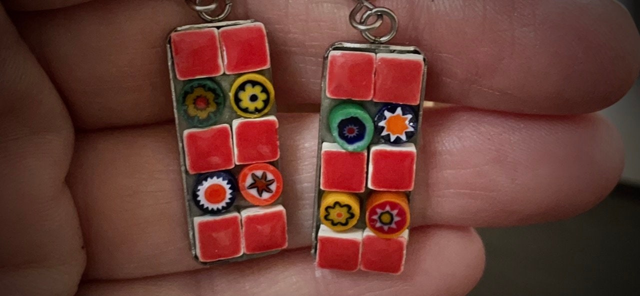 Small handmade micro mosaic glass and tile earrings