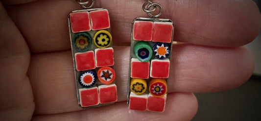 Small handmade micro mosaic glass and tile earrings