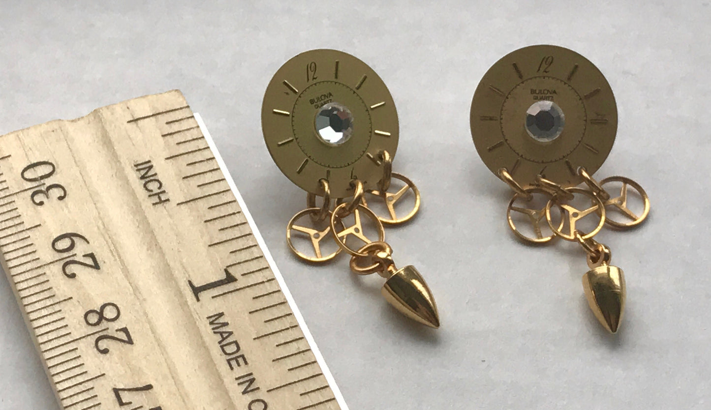 Unique vintage earrings made of vintage Bulova watch parts - for pierced ears