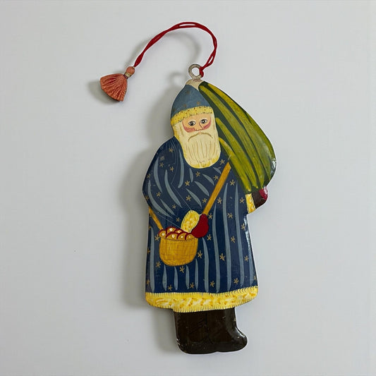 Vintage Hand-Painted Wooden Santa Ornament – 7.5" Tall Folk Art Christmas Decoration