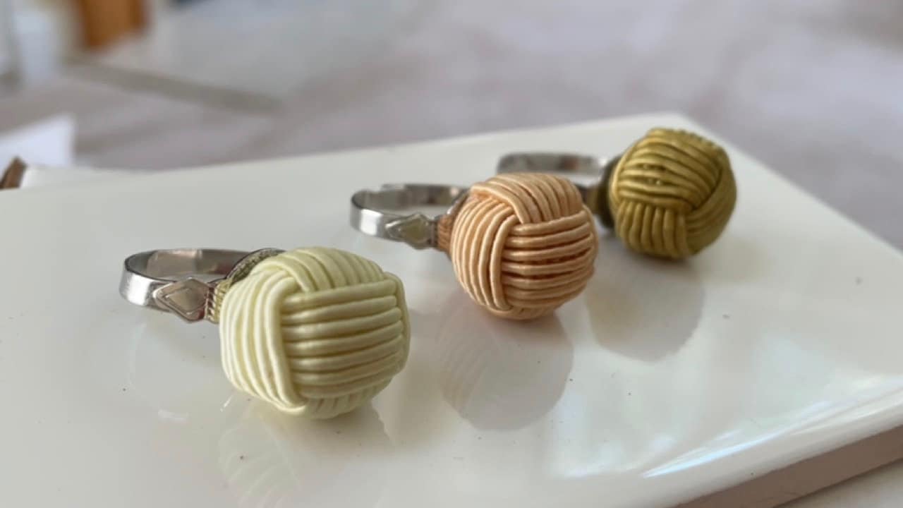 Fun rings made of Satin Chinese ball knots - choose your color - ivory, peach, creamy linen