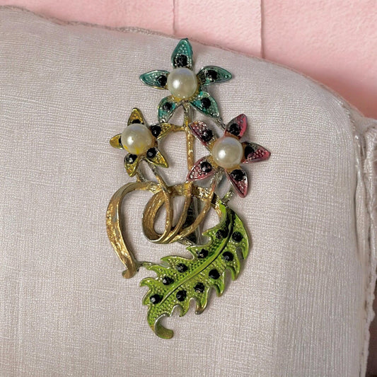Revised, Embellished, Upcycled vintage flower pin