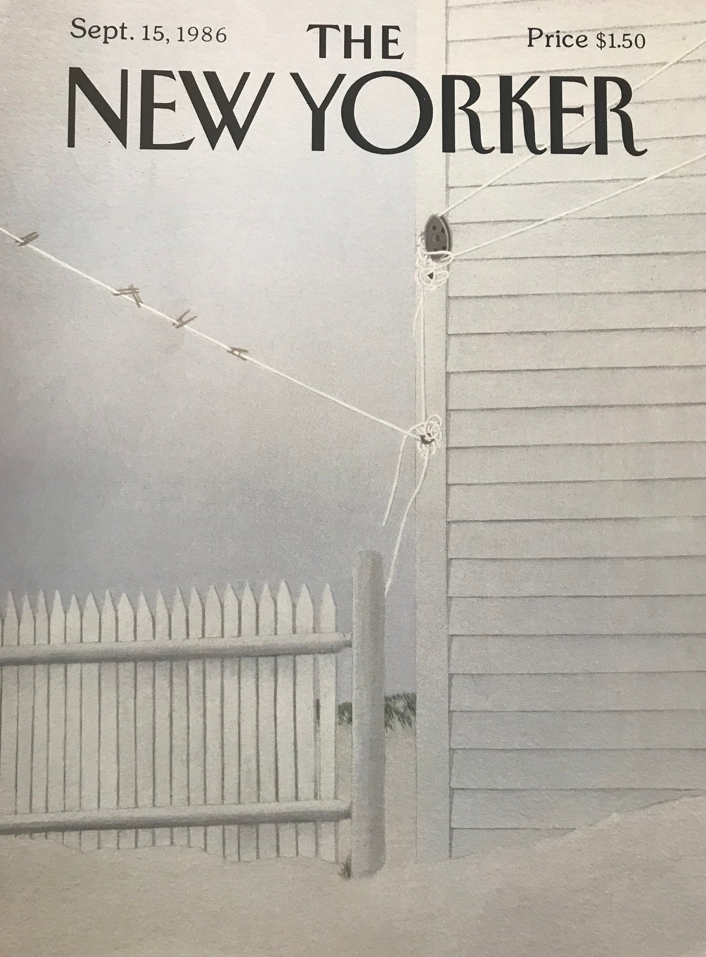 September 15, 1986 - The NEW YORKER Magazine original cover - clothes line, laundry