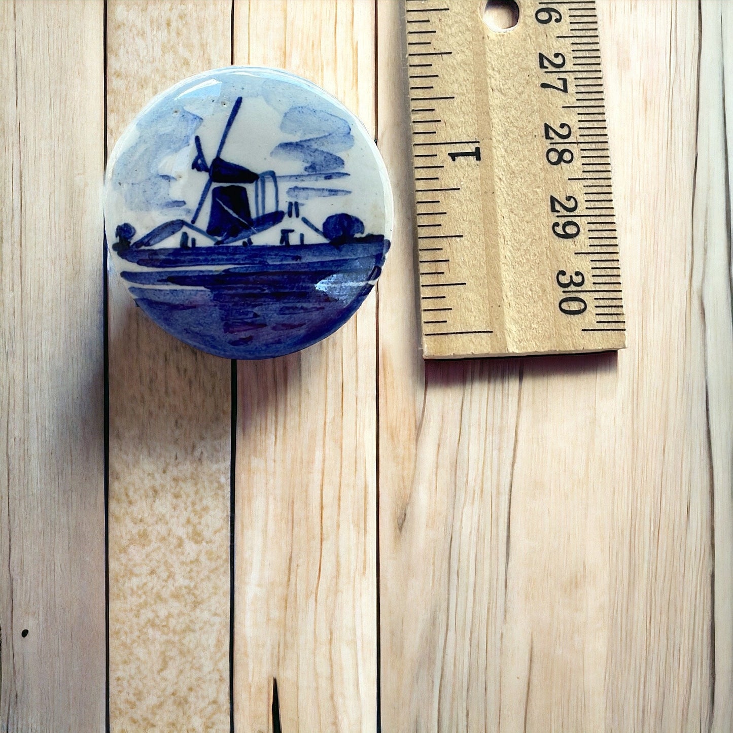 Vintage Delft Holland Windmill Brooch Pin - Porcelain - Hand Signed
