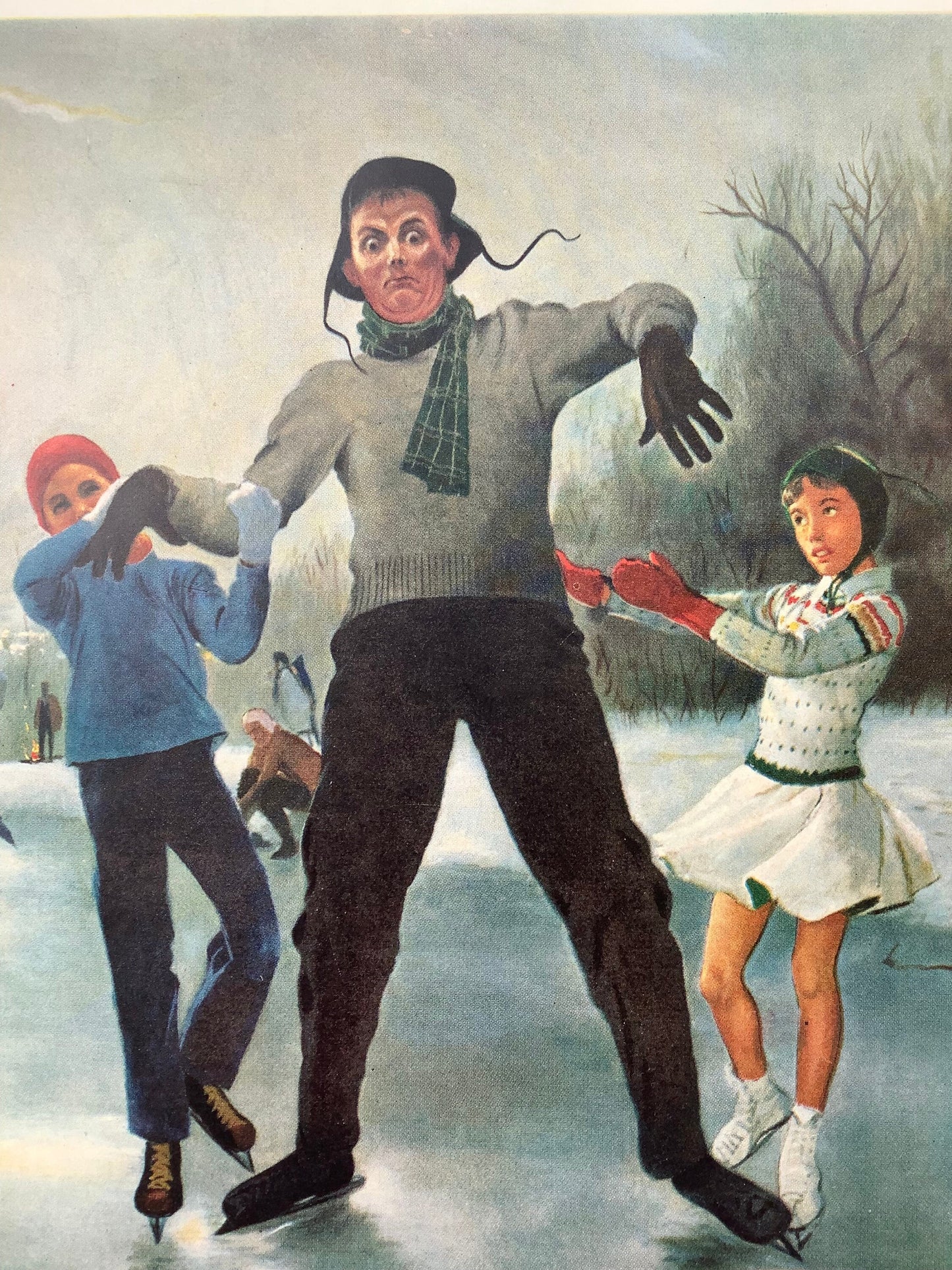 RARE - Saturday Evening Post - Original Cover - February 8, 1958 - ice skating