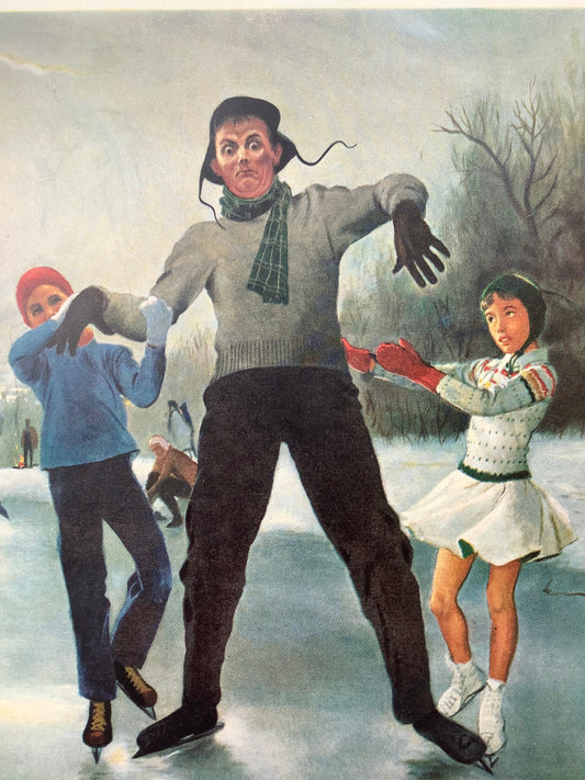 RARE - Saturday Evening Post - Original Cover - February 8, 1958 - ice skating