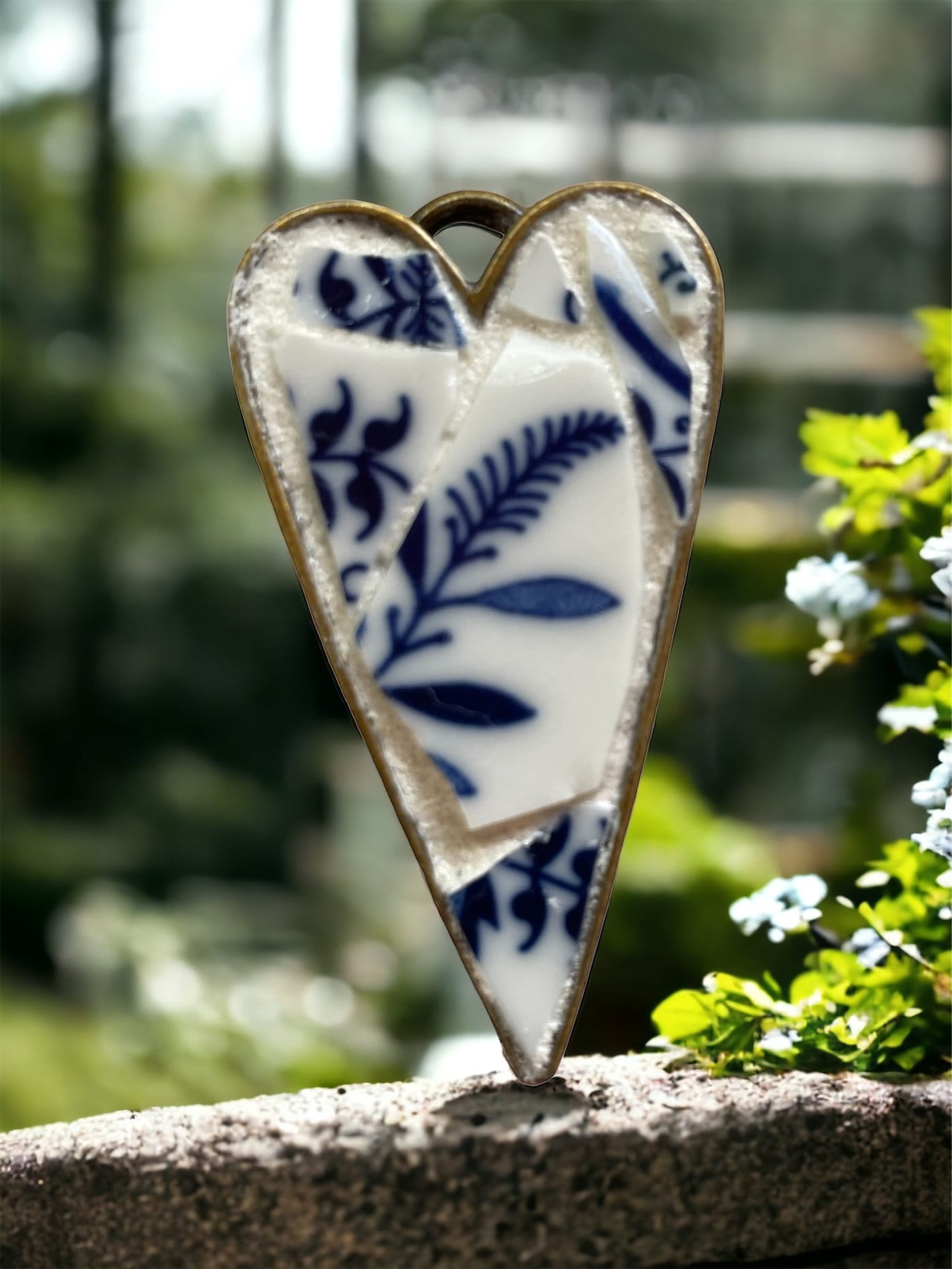 My handmade mosaic heart necklace - made from hand cut pieces of a broken vintage dish