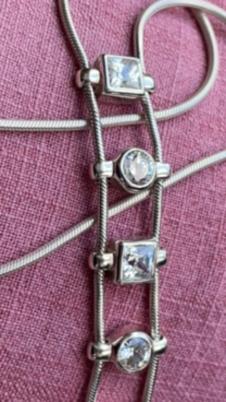 Vintage Monet couture sterling silver and clear geometric Swarovski crystal drop necklace