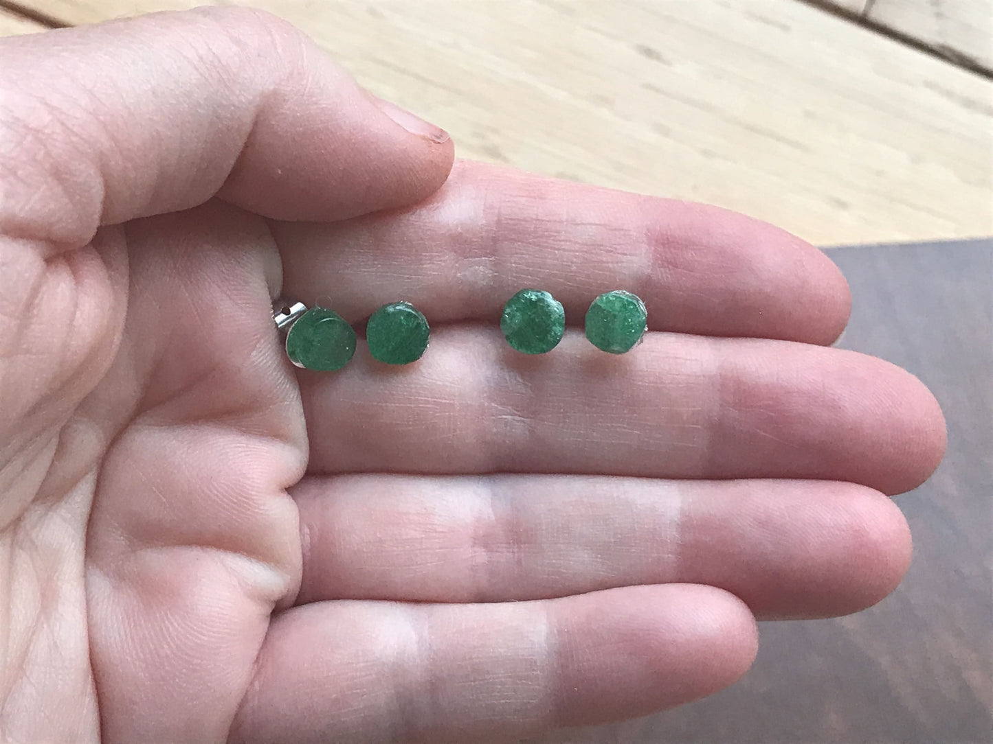 Handmade green aventurine tiny stud earrings