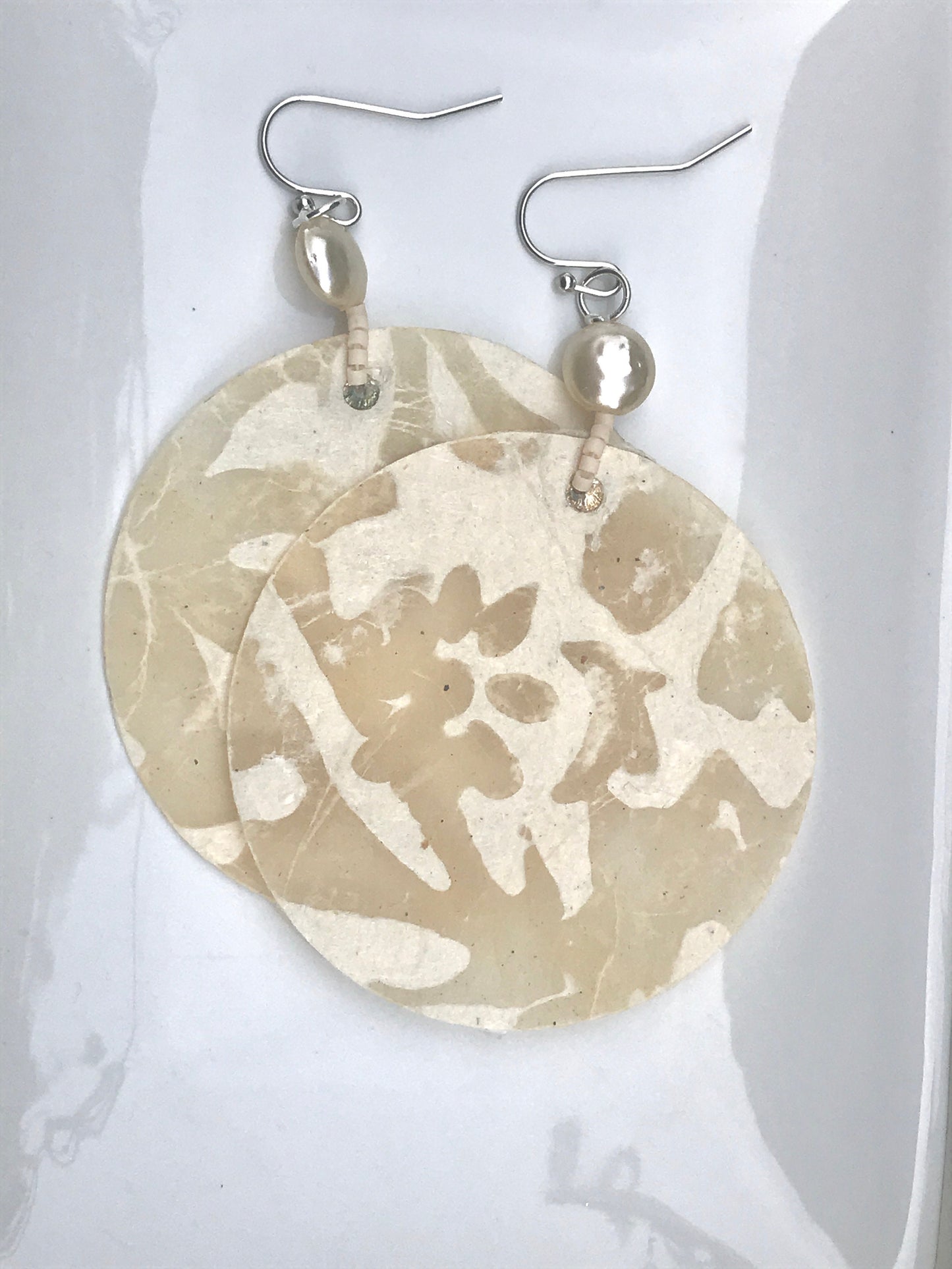 Unique handmade earrings - made of mixed materials - specialty Asian paper, pearls, metal