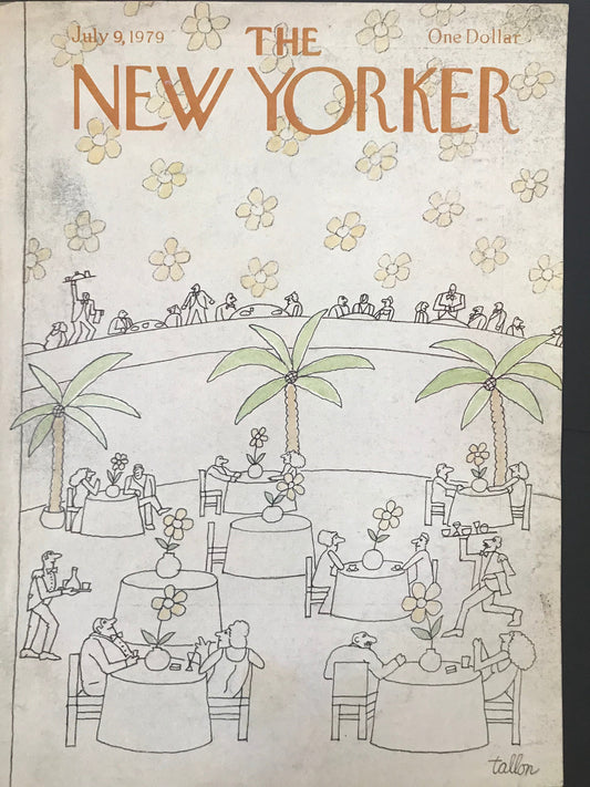 NEW YORKER Magazine cover - July 9, 1979 - dinner, restaurant, waiters, servers - please read description