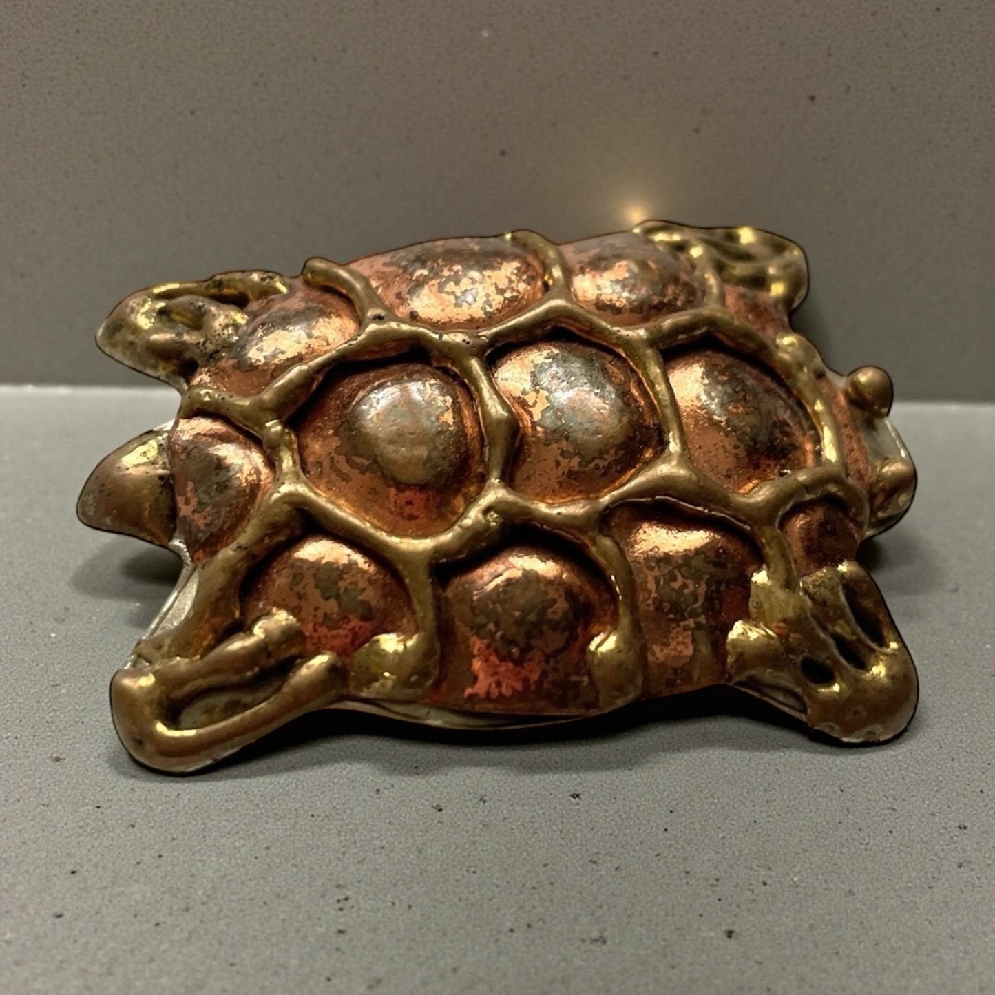 Rare Vintage Hecho en Mexico Turtle Pin • Brass & Copper Mixed Metal Brooch • Handmade Mexican Folk Art Jewelry • Tortoise Animal Pin