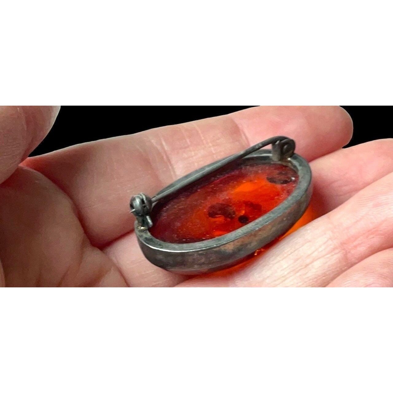 Stunning vintage amber pin in sterling silver