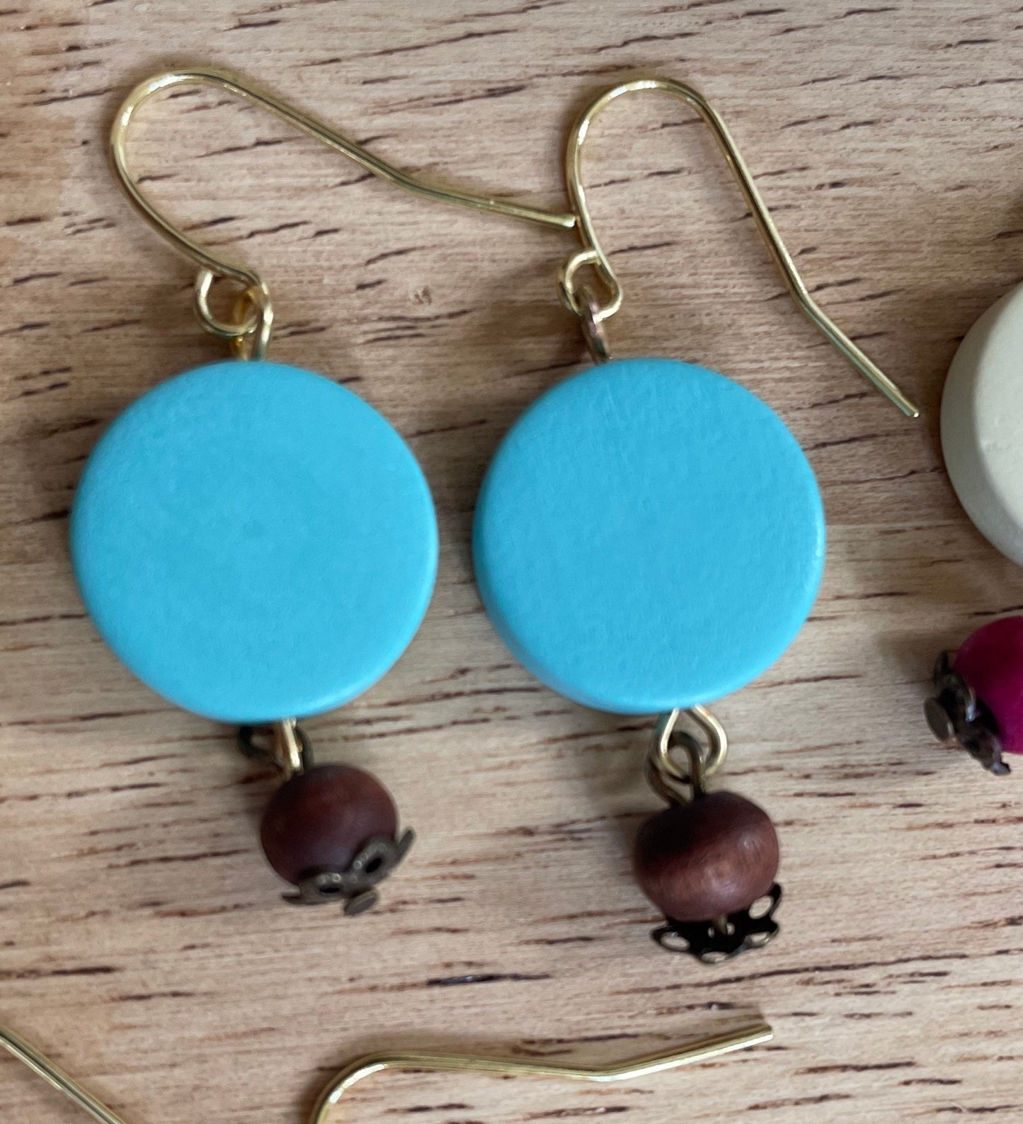 Colorful round wooden fun dangle earrings - your choice of color combos