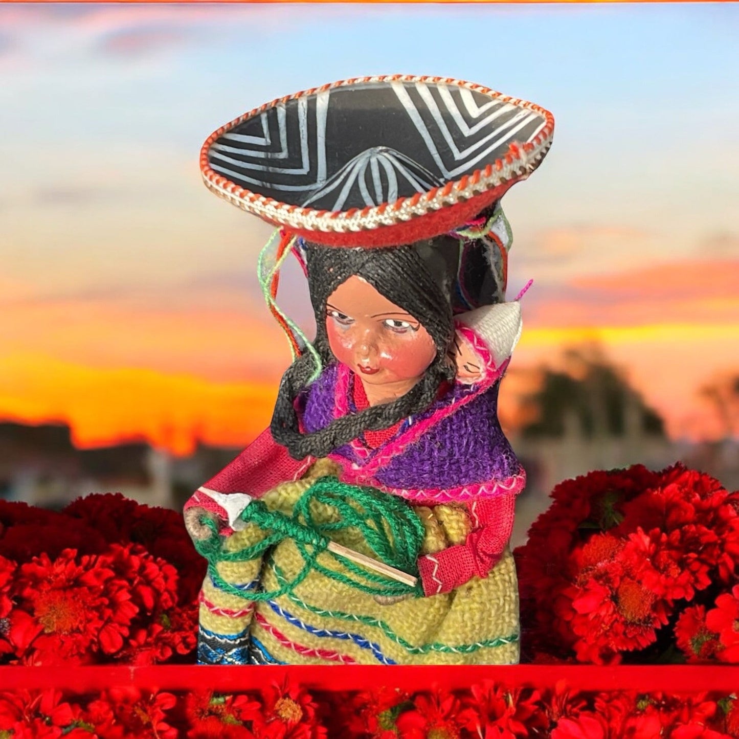 Vintage collectible handmade Peruvian folk art doll - woman and baby