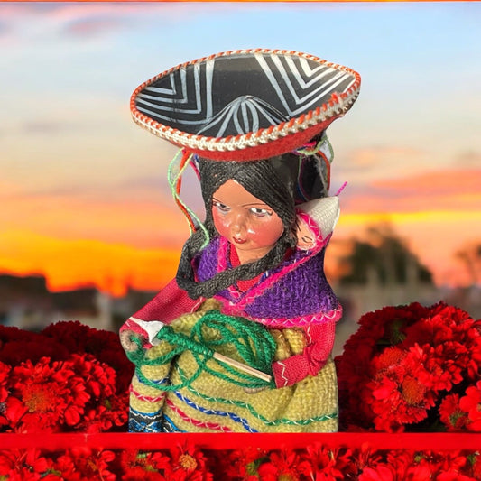 Vintage collectible handmade Peruvian folk art doll - woman and baby