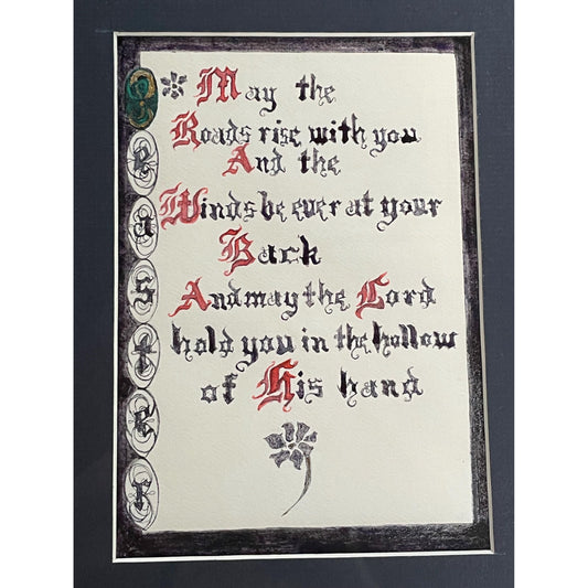Vintage Religious Irish Proverb hand made Calligraphy matted & framed - ready to hang - Celtic Wall Art, Calligraphy Quote, Old Irish Wisdom