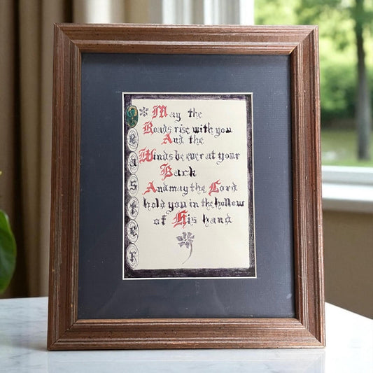 Vintage Religious Irish Proverb hand made Calligraphy matted & framed - ready to hang - Celtic Wall Art, Calligraphy Quote, Old Irish Wisdom